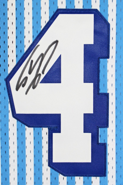 Shaquille O'Neal Signed B&W Striped 1996-97 M&N HWC Swingman Framed Jersey BAS W