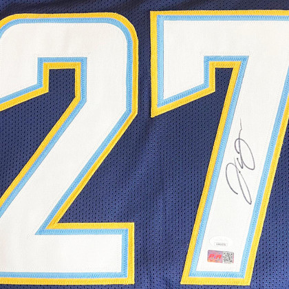 JC Jackson Signed Los Angeles Dark Blue Football Jersey (JSA)