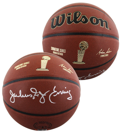 76ers Julius "Dr. J" Erving Signed Wilson Trophy Series Basketball W/ Case BAS W