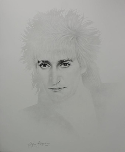 Gary Saderup Pencil Drawing Lithograph Of Rod Stewart (1983)