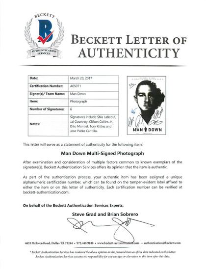 Man Down Cast (6) Labeouf, Courtney, Collins Signed 11x17 Photo BAS #A05071