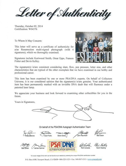 Resurrection Cast (4) Epps, Fisher, Smith & Kelley Signed 8X10 Photo PSA #W04376