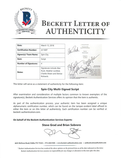 Spin City (4) Sheen, Richards, Locklear & Ruck Signed Used Tv Script BAS #A11007