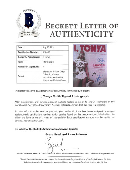 I, Tonya (4) Carver, Hauser, Nicholson, Gillespie Signed 11x14 Photo BAS #A70498