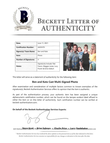 Ben & Kate (4) Faxon, Jones, Punch & Kellum Signed 11x14 Photo BAS #AA03476