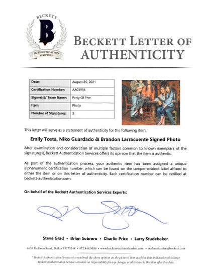 Party of Five (3) Tosta, Guardado & Larracuente  Signed 8x10 Photo BAS #AA03994