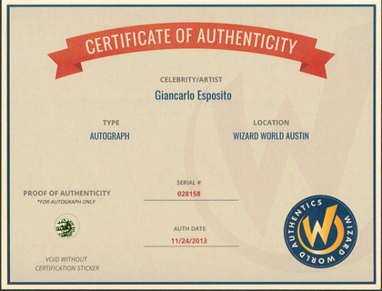 Giancarlo Esposito Revolution Authentic Signed 8x10 Photo Wizard World 1