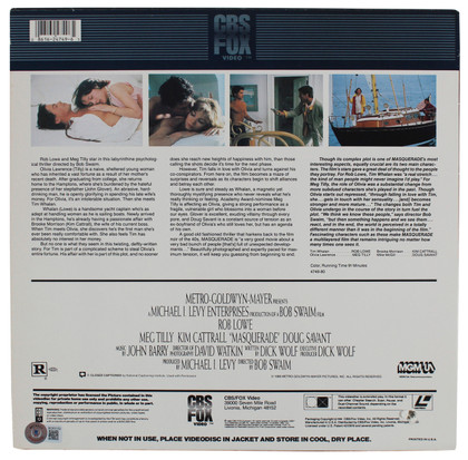 Rob Lowe Authentic Signed Masquerade Laserdisc Without Disc BAS #BG83152