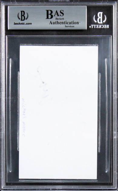 Michael Moore Fahrenheit 911 Authentic Signed 3x5 Index Card BAS Slabbed