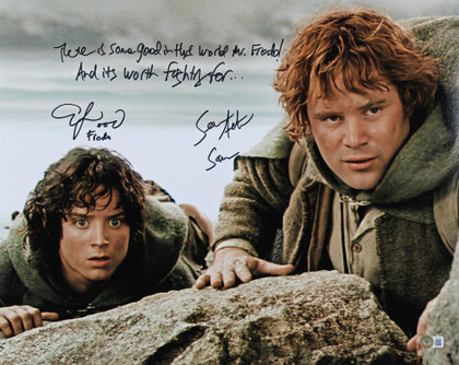 Elijah Wood & Sean Astin Lord of the Rings Signed 16x20 Photo BAS Witnessed 1