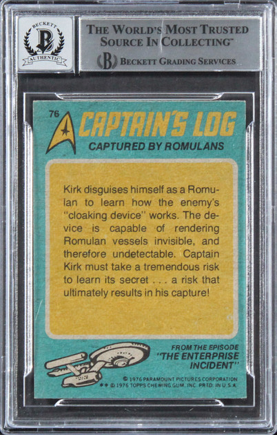 William Shatner Star Trek Signed 1976 Topps Star Trek #76 Card Auto 10! BAS Slab