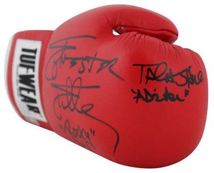 Sylvester Stallone & Talia Shire Rocky Signed Red Boxing Glove BAS #AC26991
