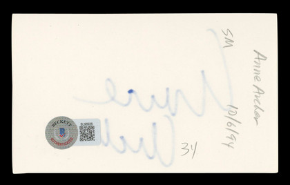 Anne Archer Fatal Attraction Authentic Signed 3x5 Index Card BAS #BL96926