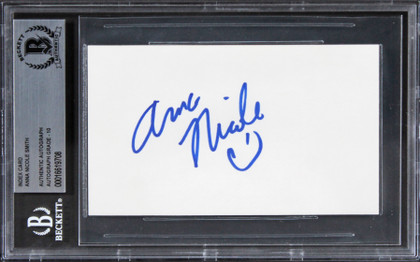 Anna Nicole Smith Playmate Signed 3x5 Index Card Auto Graded Gem 10 BAS Slab 2
