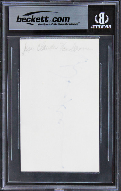 Jean-Claude Van Damme Double Impact Authentic Signed 3x5 Index Card BAS Slab 3