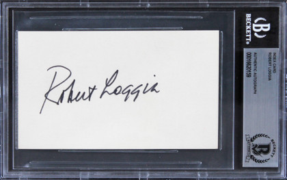 Robert Loggia Big Authentic Signed 3x5 Index Card Autographed BAS Slabbed 1