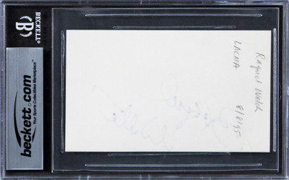 Raquel Welch The Three Musketeers Signed 3x5 Index Card w/ Blue Sig BAS Slabbed