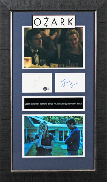 Jason Bateman & Laura Linney Ozark Signed Index Card Framed Display BAS #BL96991
