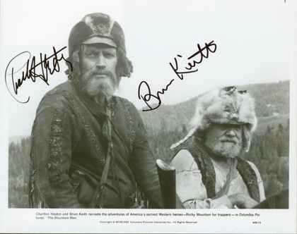 Charlton Heston & Brian Keith The Mountain Men Signed 8x10 Photo BAS #AD64470