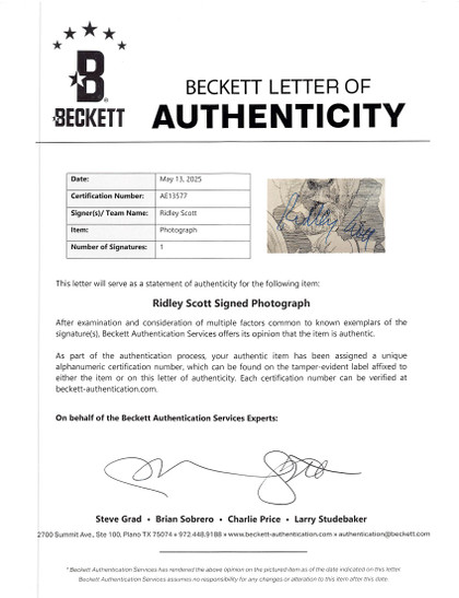 Ridley Scott Gladiator Authentic Signed 8x10 Photo Autographed BAS #AE13577