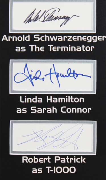 Terminator 2 (3) Schwarzenegger, Hamilton & Patrick Signed Framed Display BAS