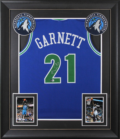 Kevin Garnett Authentic Signed Blue Throwback Pro Style Framed Jersey BAS Wit