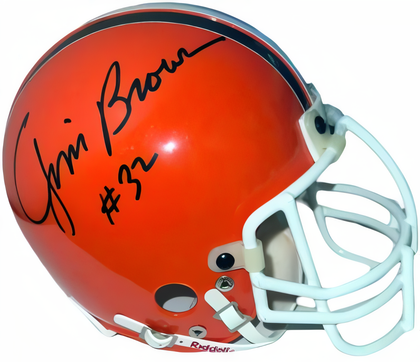 Jim Brown Signed Cleveland Browns Tb/White Mask Riddell Nfl Authentic Mini Helmet #32  Beckett Review/Show Ticket/Photo/Tuff Stu