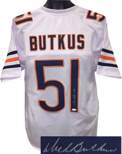 Dick Butkus Signed White Tb Custom Stitched Pro Style Football Jersey Xl  Jsa Witnessed Hologram