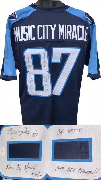 Music City Miracle Kevin Dyson Signed Navy Prostyle Jersey  Jsa Witnessed  Music City Miracle/1/8/00/99 Afc Champs/Sbxxxiv