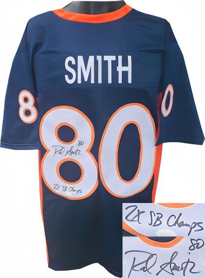 Rod Smith Signed Navy Custom Stitched Pro Style Football Jersey #80 2 X Sb Champs Xl  Jsa Witnessed