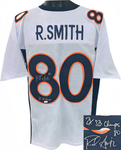 Rod Smith Signed White Custom Stitched Pro Style Football Jersey #80 2 X Sb Champs Xl  Jsa Witnessed