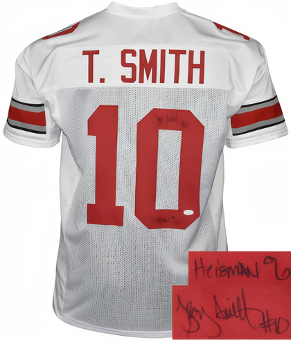 Troy Smith Signed White Custom Stitched College Football Jersey #10 Heisman 06 Xl  Jsa Witnessed