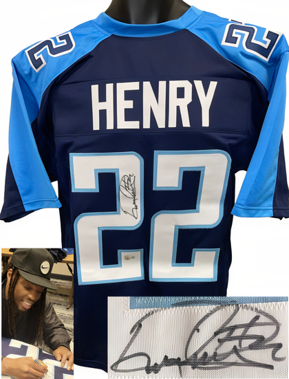 Derrick Henry Signed Tennessee 2016 17 Tb Navy Custom Stitched Pro Style Football Jersey #22 Xl  Beckett Witnessed