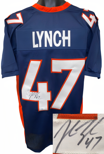 John Lynch Signed Denver Navy Custom Stitched Pro Style Football Jersey #47 Xl  Beckett Witnessed #Wh03078