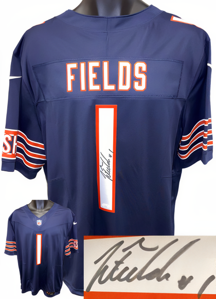 Justin Fields Signed Chicago Bears Navy Nfl Nike Game Jersey #1 Xl  Jsa #Au30346