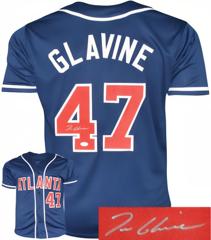 Tom Glavine Signed Atlanta Navy Custom Stitched Baseball Jersey Xl  Jsa Witnessed