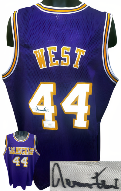Jerry West Signed Los Angeles Purple Tb Custom Stitched Pro Style Basketball Jersey Xl  Jsa Witnessed