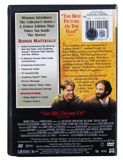 Robin Williams Good Will Hunting Authentic Signed Dvd Cover W/ Disk BAS #AE16890