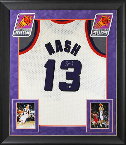Suns Steve Nash Signed Cream M&N 1996-97 HWC Swingman Framed Jersey BAS Witness
