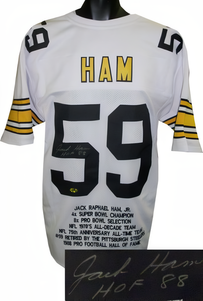 Jack Ham Signed White Tb Custom Stitched Pro Style Football Jersey Hof 88 W/ Embroidered Stats Xl