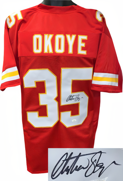 Christian Okoye Signed Red Tb Custom Stitched Pro Style Football Jersey Xl  Jsa Witnessed