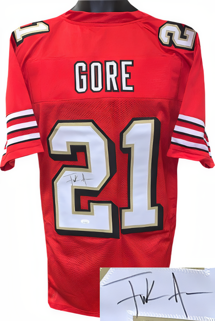 Frank Gore Signed Red Tb Shadow # Custom Stitched Pro Style Football Jersey Xl  Jsa Witnessed