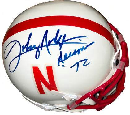 Johnny Rodgers Signed Nebraska Cornhuskers Authentic Schutt Mini Helmet Heisman 72  Coa
