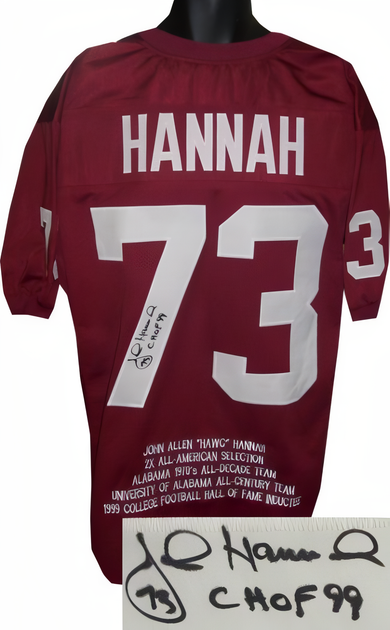 John Hannah Signed Crimson Tb Custom Stitched Football Jersey Chof 99 W/ Embroidered Stats Xl  Jsa Hologram