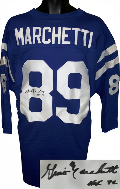 Gino Marchetti Signed Blue Tb Custom Stitched Pro Style Football Jersey Hof72 3/4 Sleeves Xl  Jsa Hologram