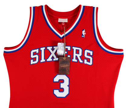 76ers Allen Iverson Signed Red 2002-03 M&N HWC Swingman Jersey BAS Witnessed