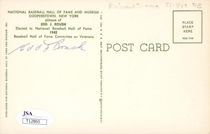 Cubs Edd Roush Authentic Signed 3.5x5.5 HOF Plaque Postcard JSA #T12865