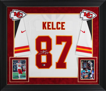 Chiefs Travis Kelce Signed White Nike Limited Framed Jersey BAS Witnessed