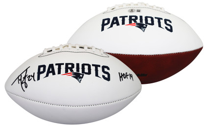 Patriots Ty Law "HOF 2019" Signed Franklin White Panel Logo Football BAS Witness