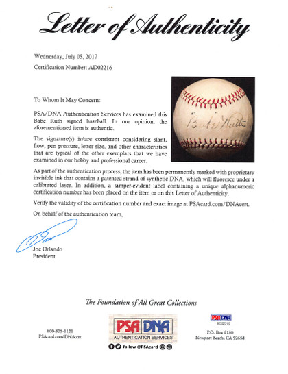 Yankees Babe Ruth Signed 1920's Spalding League Junior Baseball PSA/DNA #AD02216